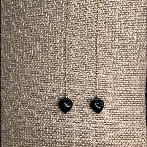 Black Puffy Heart Dangle earrings - Picture 1 of 4